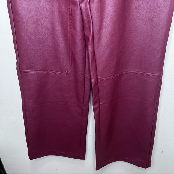 Y2K Forever 21 Burgundy Faux Leather Wide Leg Pants Size XL - Picture 4 of 13